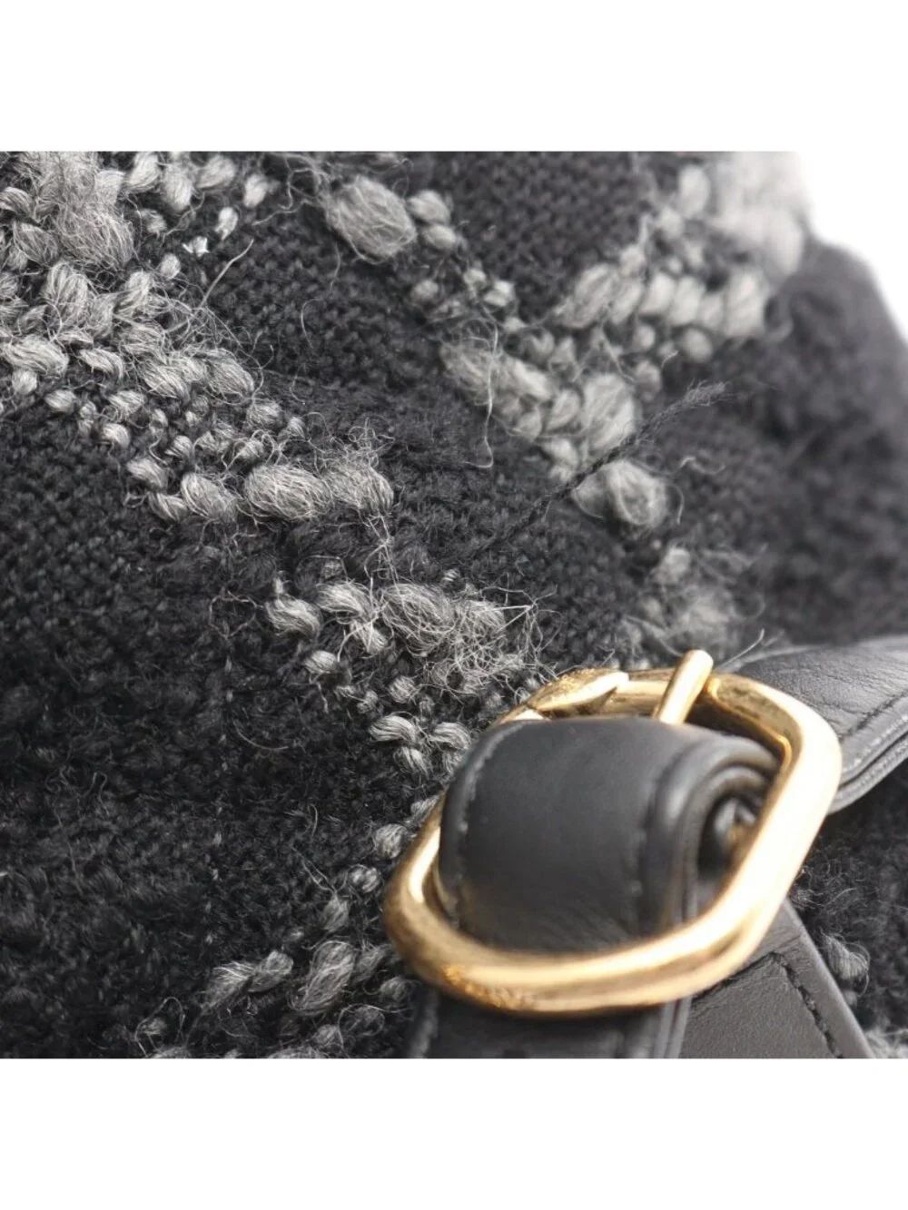 Chanel Backpack CC Logo Black Gray Wool Quilted Chain